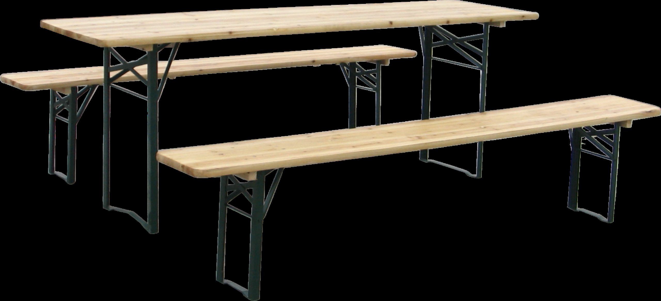 Sanotechnik - 3-delna pivska garnitura - miza 220 x 50 cm klopi 220 x 25 cm smreka naravno zelena