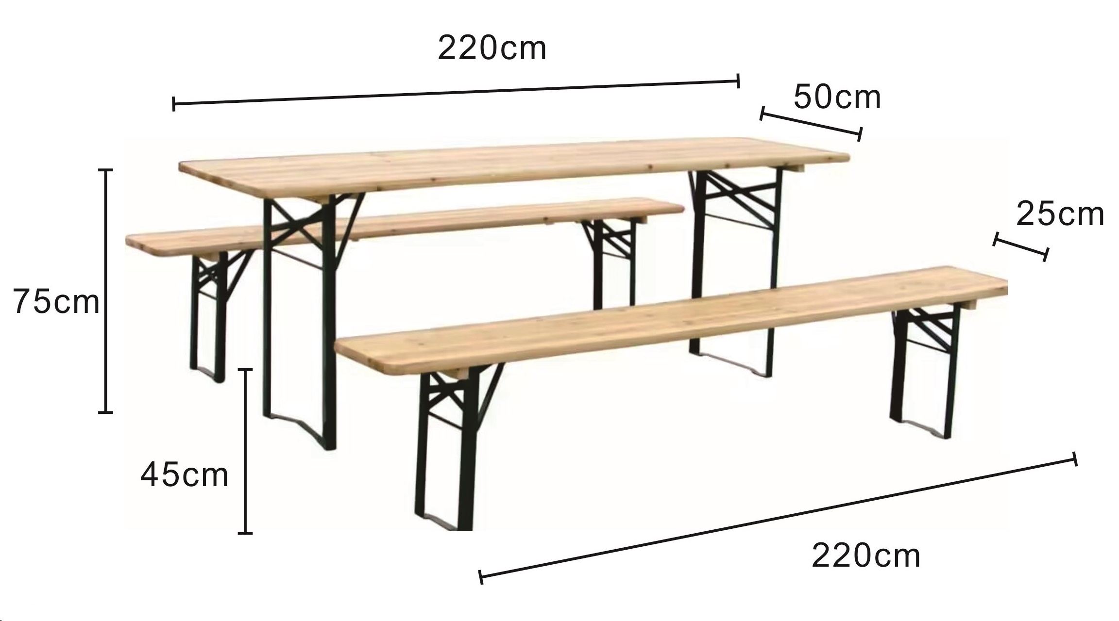 Sanotechnik - 3-delna pivska garnitura - miza 220 x 50 cm klopi 220 x 25 cm smreka naravno zelena - slika 2