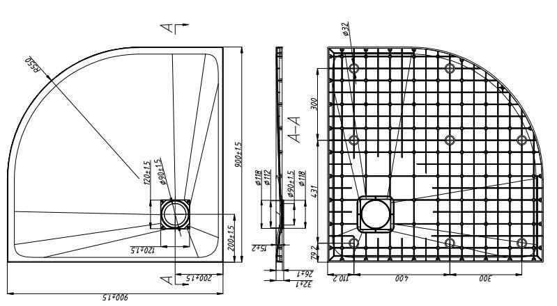 Sanotechnik - Okrogla tuš kad SMC 90x90 cm videz črnega kamna - slika 2