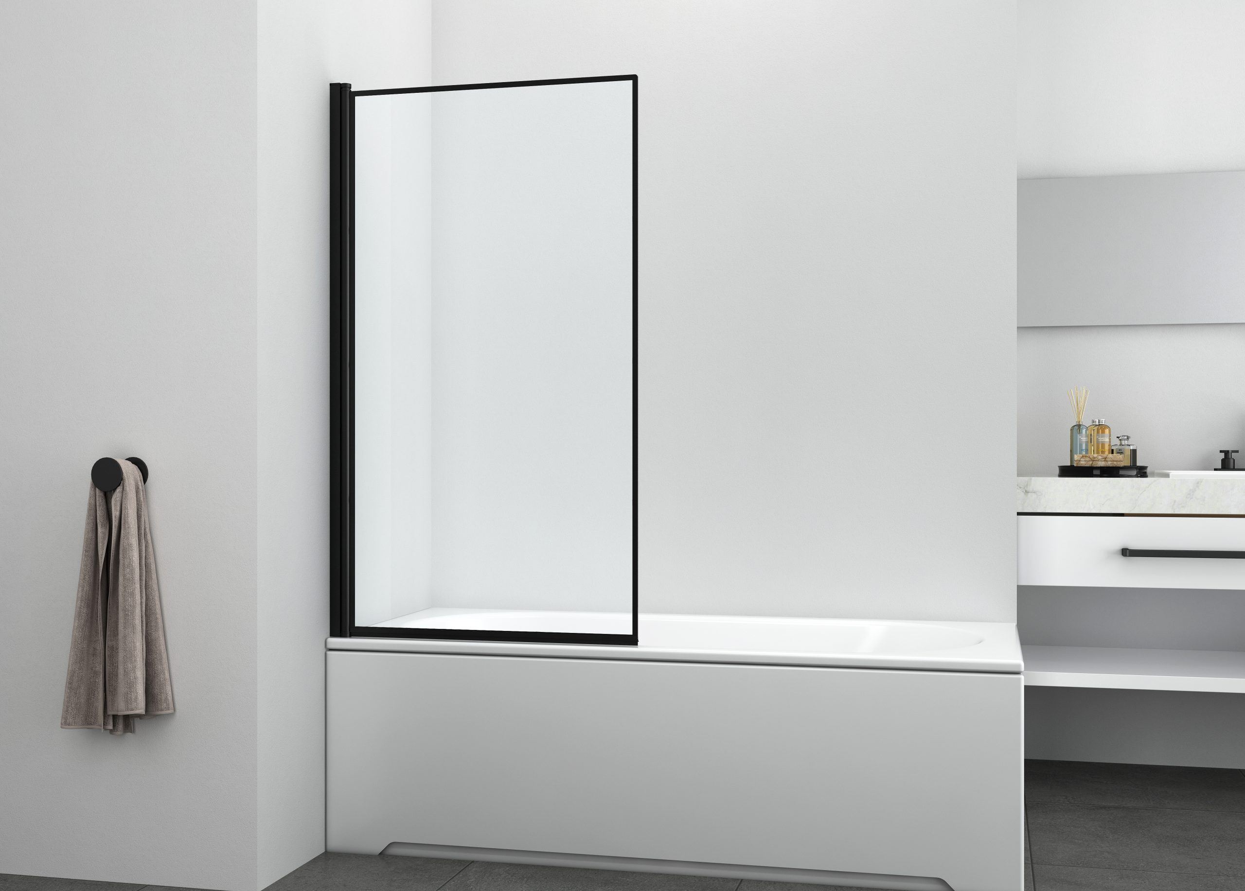 Sanotechnik - Zložljiva stena za kopalno kad - črna mat 80x140 cm 5mm prozorno steklo