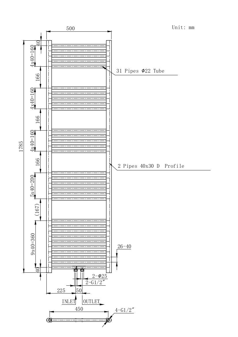 Sanotechnik - Kopalniški radiator BARI - bel 50x178,8cm raven - slika 2