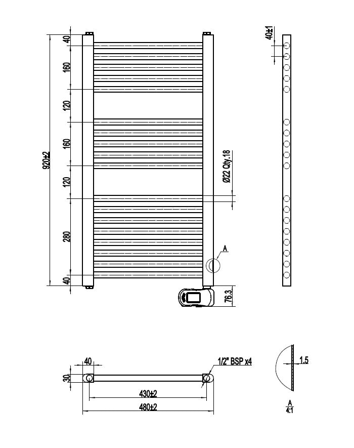 Sanotechnik - Kopalniški radiator UNO 2 bel 48x137,5cm električni - slika 2
