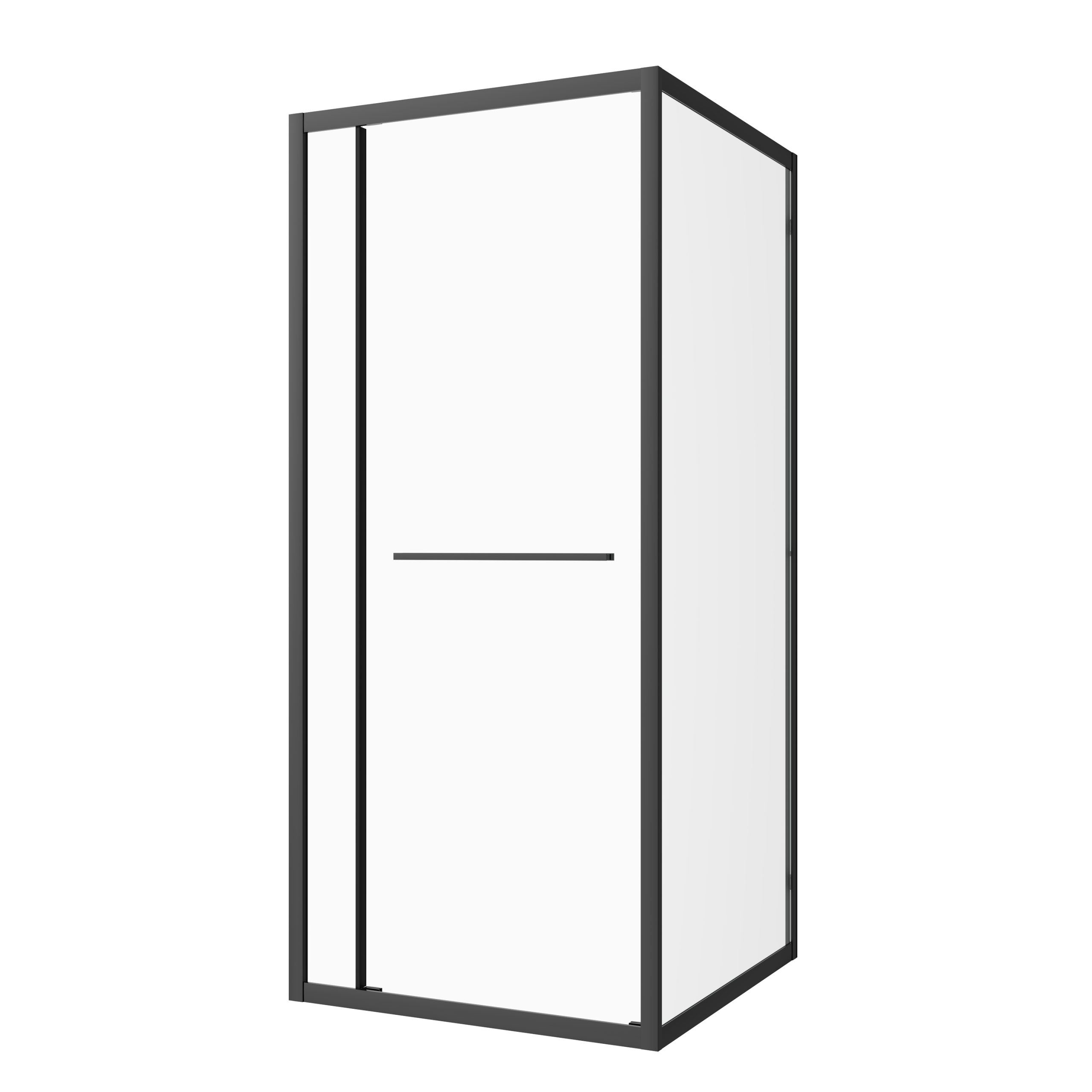 Sanotechnik - Kotna tuš kabina z drsno-vrtljivimi vrati, črna 100x200 6mm ESG Easy-Clean/Easy-Mounting
