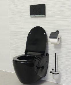 Sanotechnik - WC školjka UNO, brez roba, črn sijaj z WC desko SoftClose